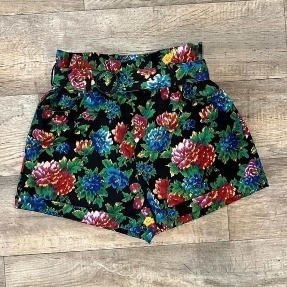 Zara Floral Paperbag Waist Shorts Resort Vacation NWT